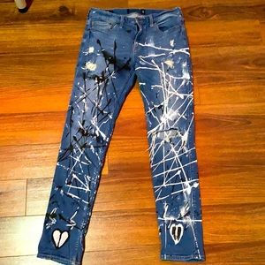 Custom jeans with paint splatter